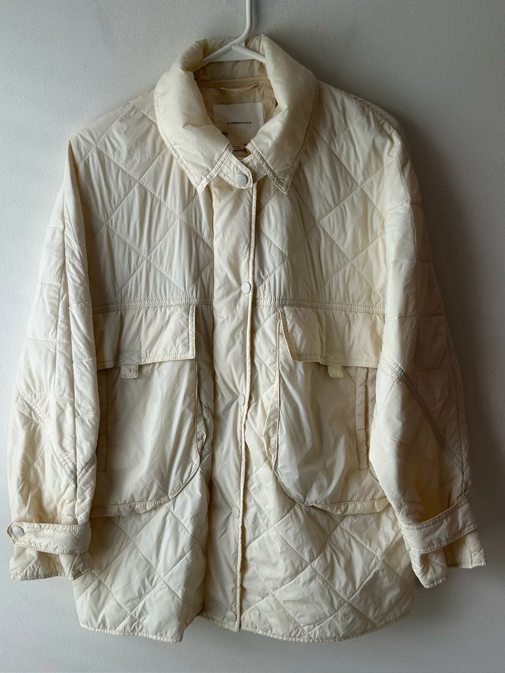By Anthropologie Lightweight Quilted Shacket Jacket Cream S_3